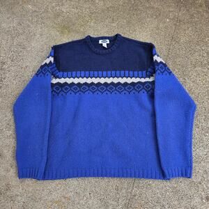 Vtg 2001 OLD NAVY Geometric Stripe Pattern Knit Lambs Wool Crewneck Sweater XL